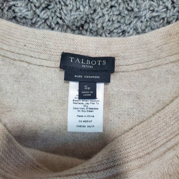 Talbots 100% Cashmere Tan 3/4 Sleeve Neutral Basic Wide Neck Sweater - Small - Picture 3 of 7